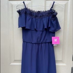 IZ Byer Navy Off the shoulder Lace Dress
